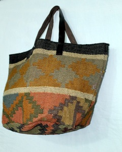 Handmade Geometric Indian Tote <b>Bag</b> Women Thick Cotton Jute Strap Vintage Style Open Closure <b>Large</b> Capacity Clutch <b>Shoulder</b> <b>Bag</b> - Product Image 4