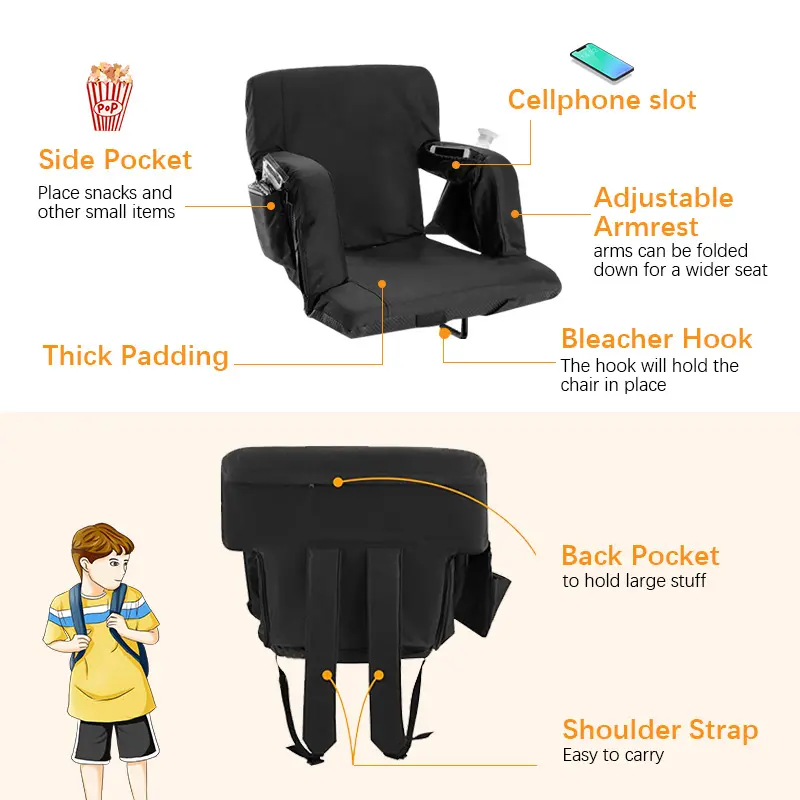 Portable Folding Oxford Cloth Stadium Seating Stadium Chairs For Bleachers With Back Support