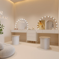 Ensemble de miroir de maquillage en bois éclairé, design écologique, ampoules LED chaudes, prise cachée, double charge USB, tiroir de rangement, blanc