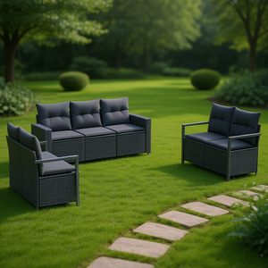 Conjunto de Sofás de Jardín de Ratán Gris Oscuro, 6 Plazas, Muebles de Exterior de Diseño Contemporáneo con Estructura de Acero - Product Image 2