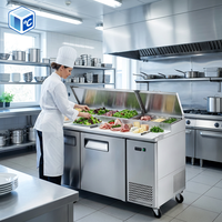 Table de préparation de pizzas réfrigérée commerciale en acier inoxydable à prix d'usine avec rail pour barquette à garnitures