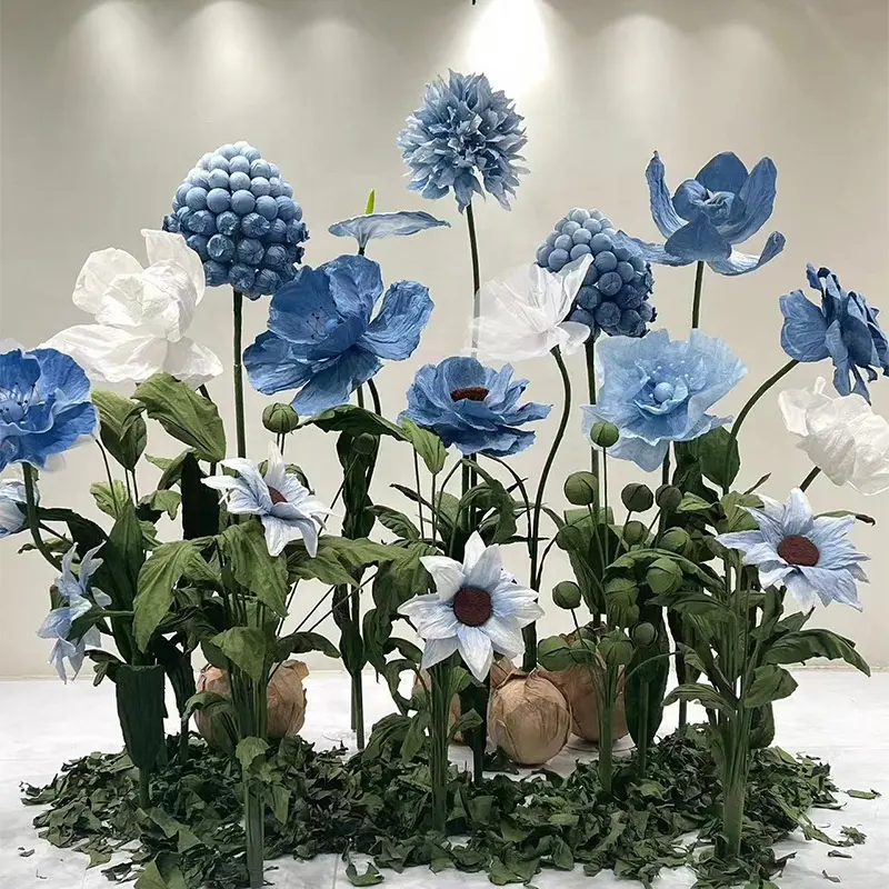 EG-WD23 fatta a mano decorazione per la casa di nozze mostra da finestra in piedi con carta crêpe gigante blu fiore di papavero