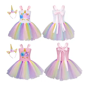 Vestido de unicornio para niñas, tutú de tul, para espectáculos de baile, fiesta de cumpleaños, Halloween, Carnaval, unicornio, con diadema