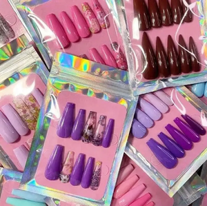 Vente en gros de faux ongles à coller personnalisés, forme ballerine, cercueil moyen, avec motif cœur et perle, style French manucure, en acrylique - Product Image 4