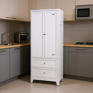 Meuble de rangement de cuisine autoportant en métal blanc, 2 tiroirs, étagères réglables, organisateur robuste pour épices, petit format - Product Image 2