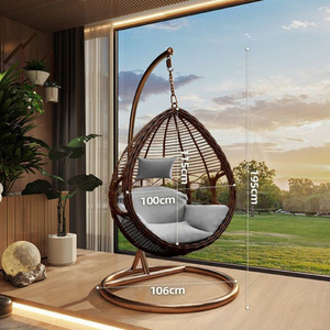 Silla Colgante Moderna de Mimbre Sintético con Cojín Impermeable para Uso en Restaurantes y Villas al Aire Libre, Silla Colgante para 1 Persona - Product Image 5