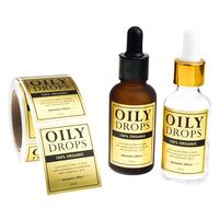 Label Stiker Oval Metalik Vinyl Custom Hot Foil Stamping untuk Botol Minyak Atsiri, Label Parfum, Percetakan Label