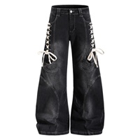 Jean en denim coupe large style High Street, taille mi-haute, tie-dye, effet Monkey Wash, avec lacets et poches