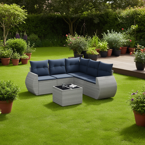 Conjunto de Sofá de Jardín de Ratán Sintético Gris con Cojines, Muebles de Exterior de 6 Plazas, Diseño Contemporáneo - Product Image 2