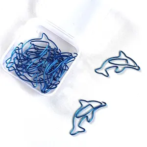 Custom Creative Dolphin Animal Paper Clips Metal Pet Coated Wire Electroplated Color Paper Clips