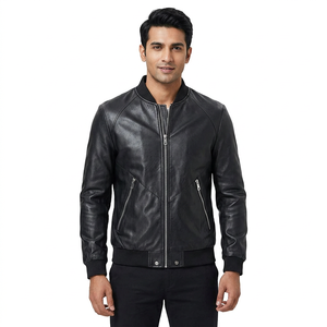 Custom Made Men's Genuine Leather Knitted Varsity Hooded <b>Jacket</b> Stand Collar Vintage Style Autumn New Arrival - Product Image 1