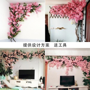 Guirlandes artificielles uniques de fleurs de cerisier pour la décoration de plafond de mariage, salon, chambre à coucher, ensemble de guirlandes de fleurs en plastique - Product Image 1