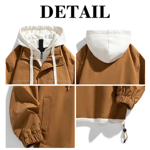 เสื้อแจ็คเก็ตผู้ชาย KingSen แบบมีฮู้ด ซิปคู่ สีตัดต่อ ทรงหลวม กันลม แขนจั๊มพ์ รูดเชือกที่ชายเสื้อ สไตล์ลำลอง สำหรับกิจกรรมกลางแจ้ง - Product Image 6