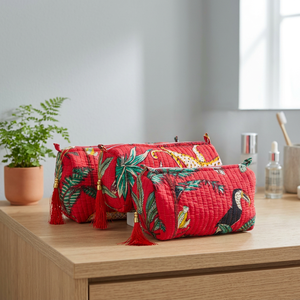 Estuche de Regalo Nupcial Acolchado Rojo Tropical de Algodón Ecológico con Cierre de Cremallera - Organizadores Hechos a Mano con Patrón de Puntos (Duradero y Ligero) - Product Image 2