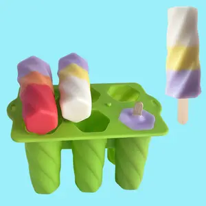 6-liên kết xoắn ốc kem khuôn với nắp và thanh gỗ tự chế Ice Lolly Popsicle Silicone khuôn cấp thực phẩm vật liệu tại chỗ