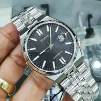 Business Tsuyosat Herren Automatische Mechanische Armbanduhr Schwarzes Strukturiertes Zifferblatt Leuchtend Citizent Edelstahl Reloj NK0020