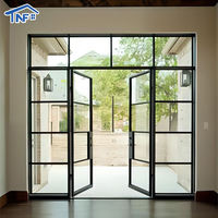 Puerta Batiente de Aluminio con Doble Vidrio Templado, Puerta Francesa con Arco de Vidrio Exterior