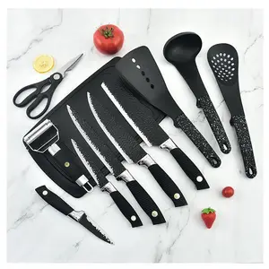 Profesyonel şef bıçak seti pişirme için 12 parça siyah keskin et bıçaklar paslanmaz çelik dövme mutfak bıçağı