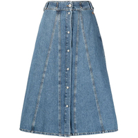Jeans de Mezclilla Azul Lavado con Botones, Corte en A, Cintura Alta, Estilo Casual para Damas