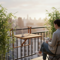 Table de balcon pliante en bois - Table suspendue réglable pour économiser de l'espace, idéale pour l'extérieur