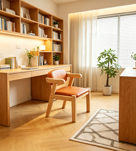 Fauteuil scandinave moderne en bois massif avec revêtement en cuir PU orange, chaise de loisirs rembourrée pour salon, mobilier de maison - Product Image 6