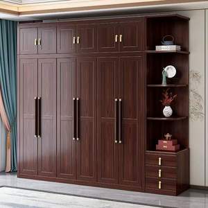 Armario de Madera Maciza Estilo Chino con Cajones, Puertas Dobles, Armario Superior, Almacenamiento Multifuncional para Dormitorio - Product Image 1