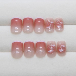 Faux ongles à presser <span class=keywords><strong>R907</strong></span> French White Tip Pink Blush Cloud Glitter, style Sweet Girl, en ABS de qualité supérieure, vente en gros, en stock - Product Image 4