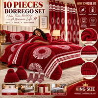 Lot de 10 pièces en polaire Borrego, ensemble de literie d'hiver très chaud et épais, taille King, avec rideaux, drap-housse et taies d'oreiller