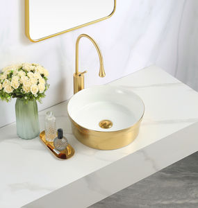 Lavabo Redondo Moderno para Baño, Diseño Artístico de Cerámica Dorada con Lavamanos de Porcelana para Uso en Hoteles y Villas - Product Image 2