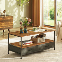 Table basse table basse avec rangement et tiroirs, table centrale en bois à 2 niveaux pour salon chambre à coucher, pieds de table en métal