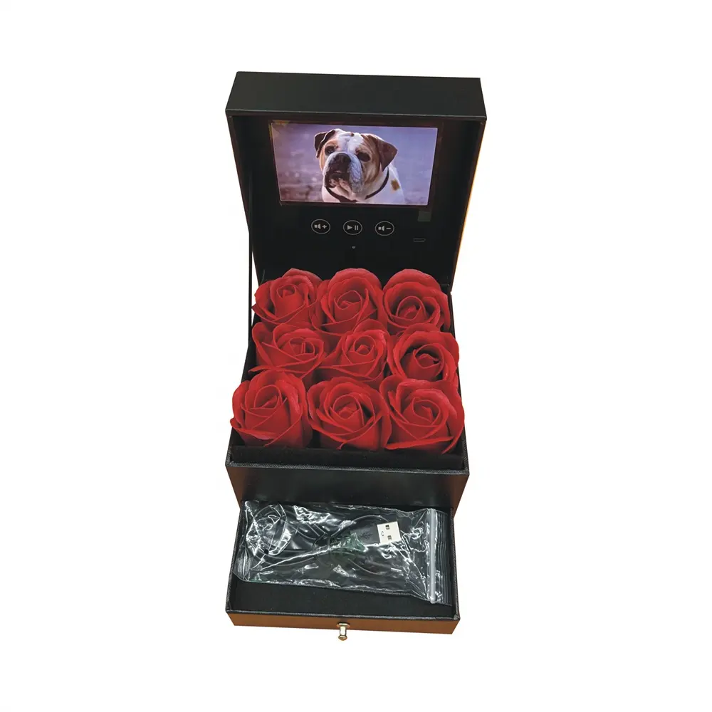 Valentine Geschenk Lcd Blumenkästen mit 9 Rosen Schmuck Verpackung Lcd Video Geschenk box Blumen box mit 4,3-Zoll-Video-Player