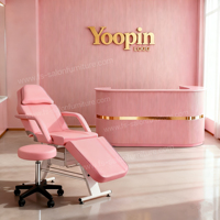 Fauteuil de Massage Tatouage Pliable, Table d'Extension de Cils, Recliner Multifonctionnel, Réglable, Rose pour Salon de Beauté