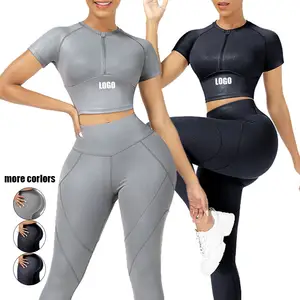 Kunden spezifisches Design Plus Size Yoga Athletic Workout Frauen Yoga 2-teiliges Fitness studio Fitness-Sets Sportswear High Waist Legging Zip Up BH-Sets