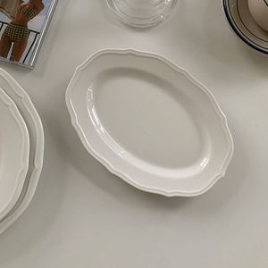 Cao vẻ đẹp Pháp cổ điển cứu trợ ren trắng gốm hình bầu dục ăn uống tấm phương Tây Vòng ăn uống tấm tráng miệng - Product Image 5