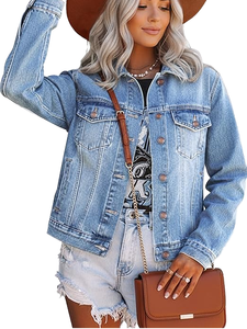 Top Selling Womens <b>Denim</b> <b>Jacket</b> Light Wash Patch Sleeve Jean Coat Casual Fall Fashion Outerwear <b>Cropped</b> <b>Denim</b> <b>Jacket</b> - Product Image 1