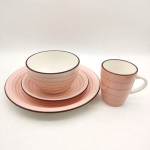 Juego de vajilla de gres cerámico de alta calidad de grado AB, vajilla de porcelana blanca, 16 Uds., vajilla china fina rosa - Product Image 5