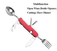 Ensemble de couverts pliables multifonctionnels 6 en 1 en acier inoxydable, cuillère, fourchette et couteau, ouvre-boîte, ensemble de vaisselle de camping en plein air