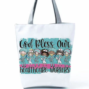 Sac à main imprimé infirmière de dessin animé pour femmes, sac à bandoulière pliable de grande capacité, sac de courses écologique réutilisable, sac de voyage chic pour la plage - Product Image 1