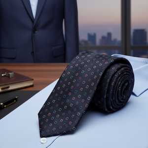 Corbata Exve Exclusiva Gris con Cuadrados Rojos y Azules Hecha a Mano en Turquía - Product Image 3