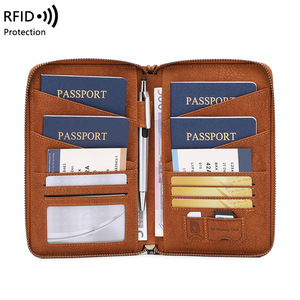 RFID Blocking Travel <strong>Wallet</strong> with Zipper Closure Long PU Leather <strong>Family</strong> <strong>Passport</strong> Holder and Document Organizer Bag - Product Image 1