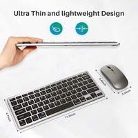 Ratón Inalámbrico Ultrafino 2.4g Bluetooth de Modo Dual, Teclado y Ratón Recargables Inalámbricos Plateados para Computadora de Escritorio y Portátil