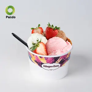 Custom Logo Printed Ice Cream Cup Frozen Yogurt Gelato Bowls 3//5/8/12/16OZ Disposable Single Wall Paper Cup With Lid And Spoon