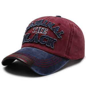 <span class=keywords><strong>Gorra</strong></span> de Béisbol Vintage de Lona Lavada con Bordado de Letras, Visera Precurvada, Estilo Desgastado, Cierre a Presión, para Primavera y Otoño, Deportes al Aire Libre, Protección Solar - Product Image 2