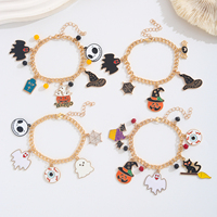 Lot de 4 Bracelets et Joncs en Résine Thème Halloween avec Motifs Crâne, Chapeau de Sorcière, Citrouille et Squelette - Coffret Cadeau Unisexe pour Fêtes