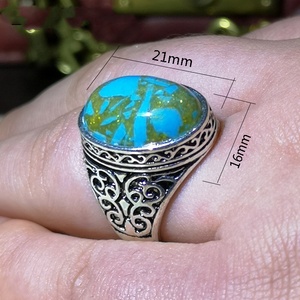 Bague en argent avec pierre turquoise rétro pour <span class=keywords><strong>homme</strong></span> et femme, bijoux vintage de <span class=keywords><strong>luxe</strong></span>, anniversaire - Product Image 3