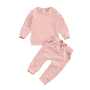 Autunno inverno abbigliamento per bambini tinta unita felpa a maniche lunghe top pantaloni con coulisse neonate ragazzi <span class=keywords><strong>slpeepwears</strong></span> set di tute - Product Image 3