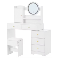 Table de toilette compacte et minimaliste avec miroir éclairé, tiroirs et étagère de rangement pour chambre à coucher, dressing ou bureau de maquillage
