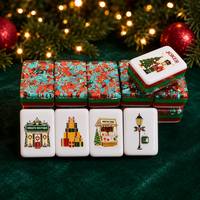 Set Ubin Mahjong Amerika Mewah Modern Confetti Empat Lapis Akrilik Premium Lipat Portabel untuk Liburan Natal dan Perjudian Kasino