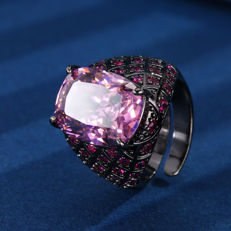 Bague rose séchée en or noir, taille ajustable