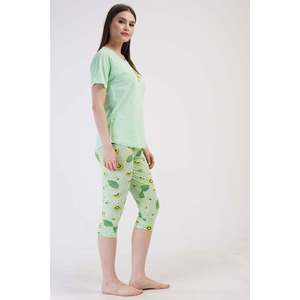 Conjunto de pantalón capri y top de cuello redondo con mangas raglán y puños ovalados KADIN LYC SUPREM - Verde celadón - Verde celadón - Product Image 3